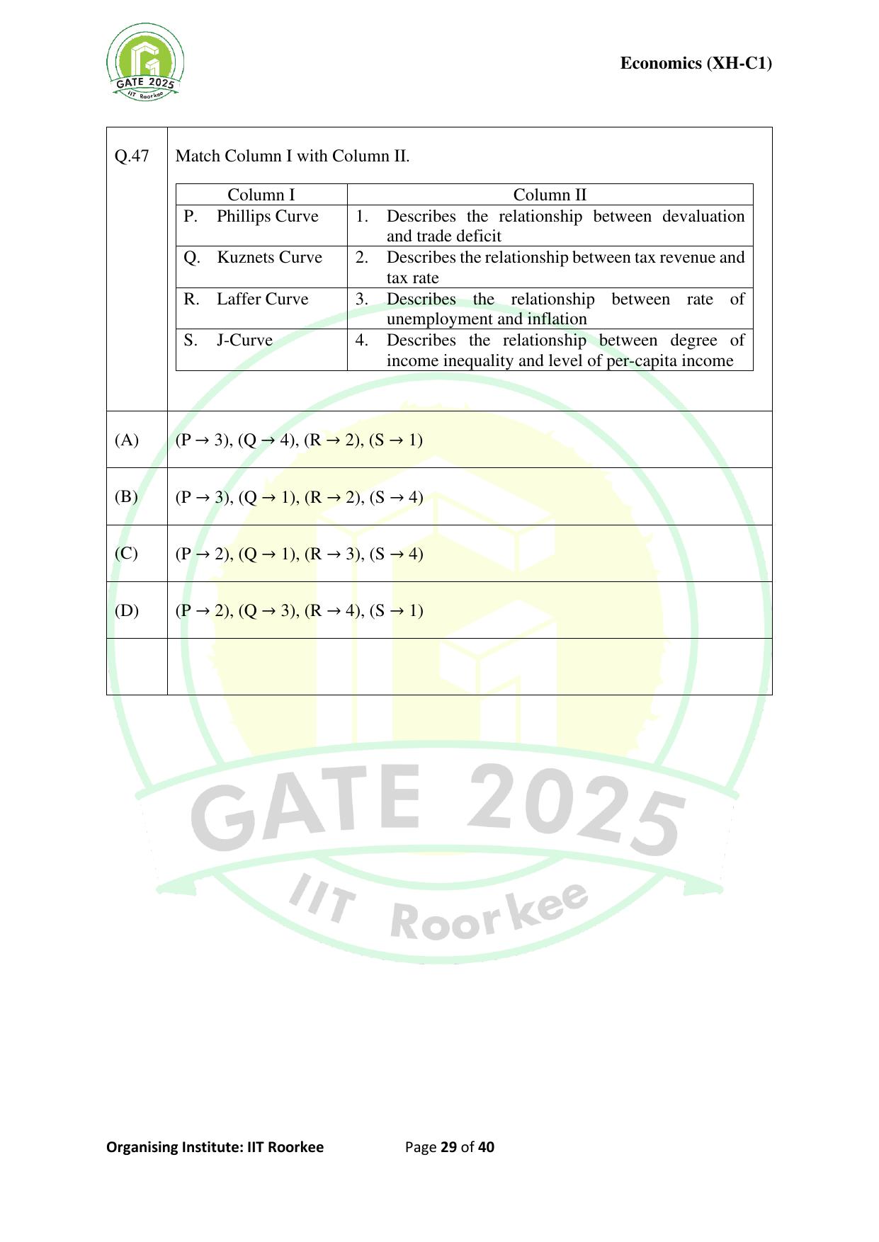 GATE 2025 Humanities & Social Sciences - Economics (XH-C1) Question Paper - Page 29
