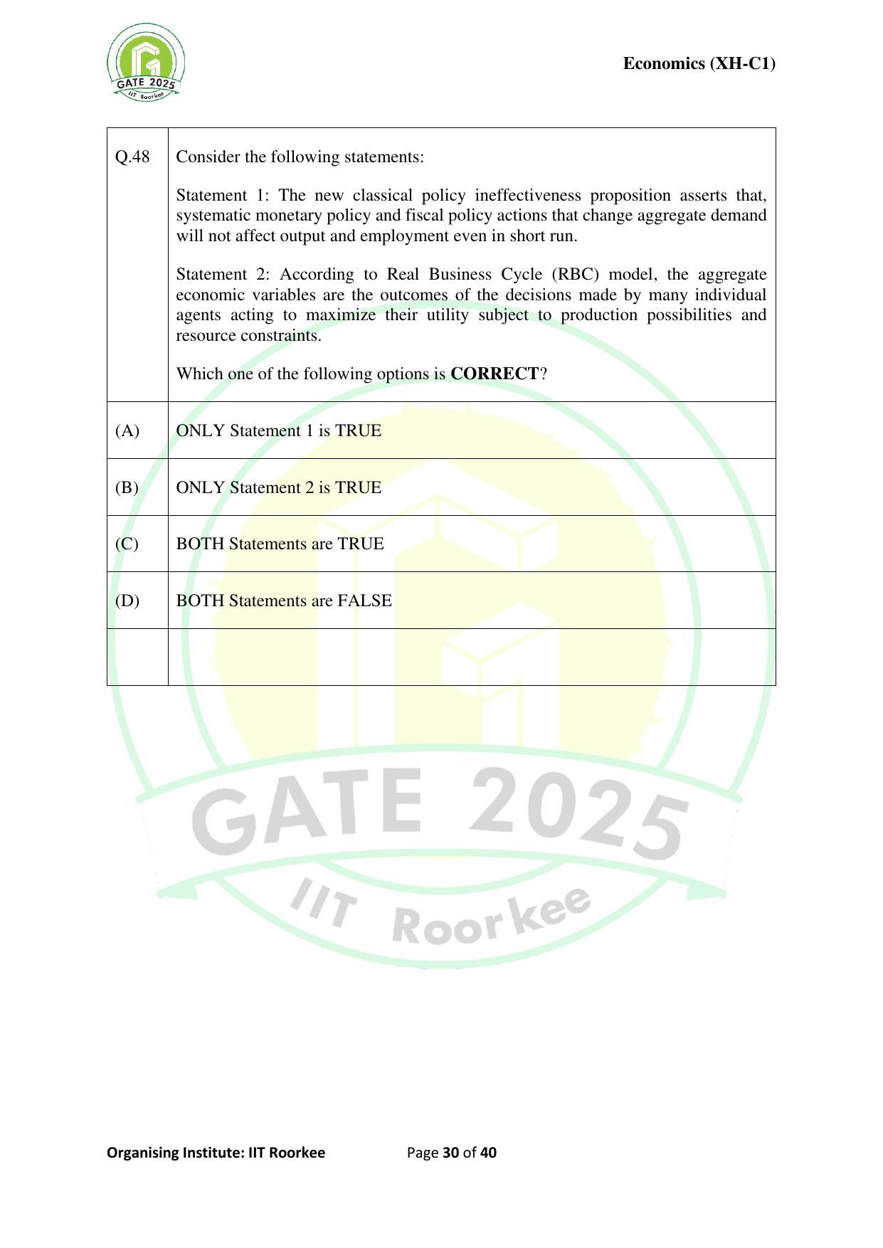 GATE 2025 Humanities & Social Sciences - Economics (XH-C1) Question Paper - Page 30