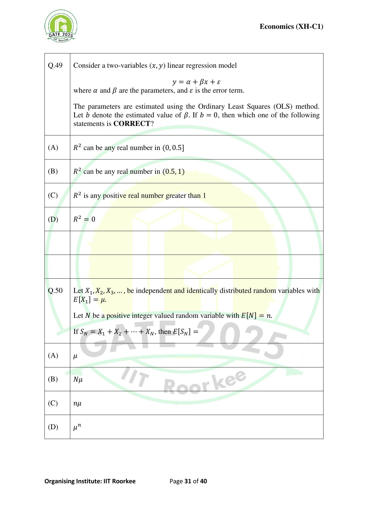 GATE 2025 Humanities & Social Sciences - Economics (XH-C1) Question Paper - Page 31
