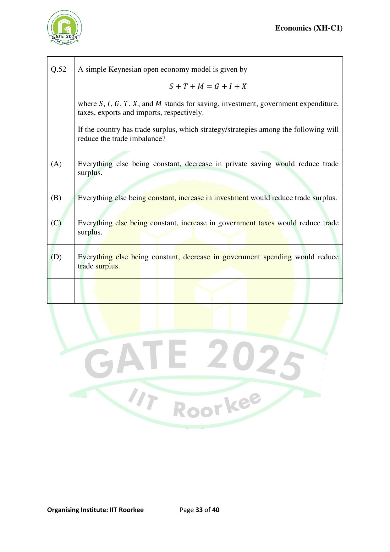 GATE 2025 Humanities & Social Sciences - Economics (XH-C1) Question Paper - Page 33