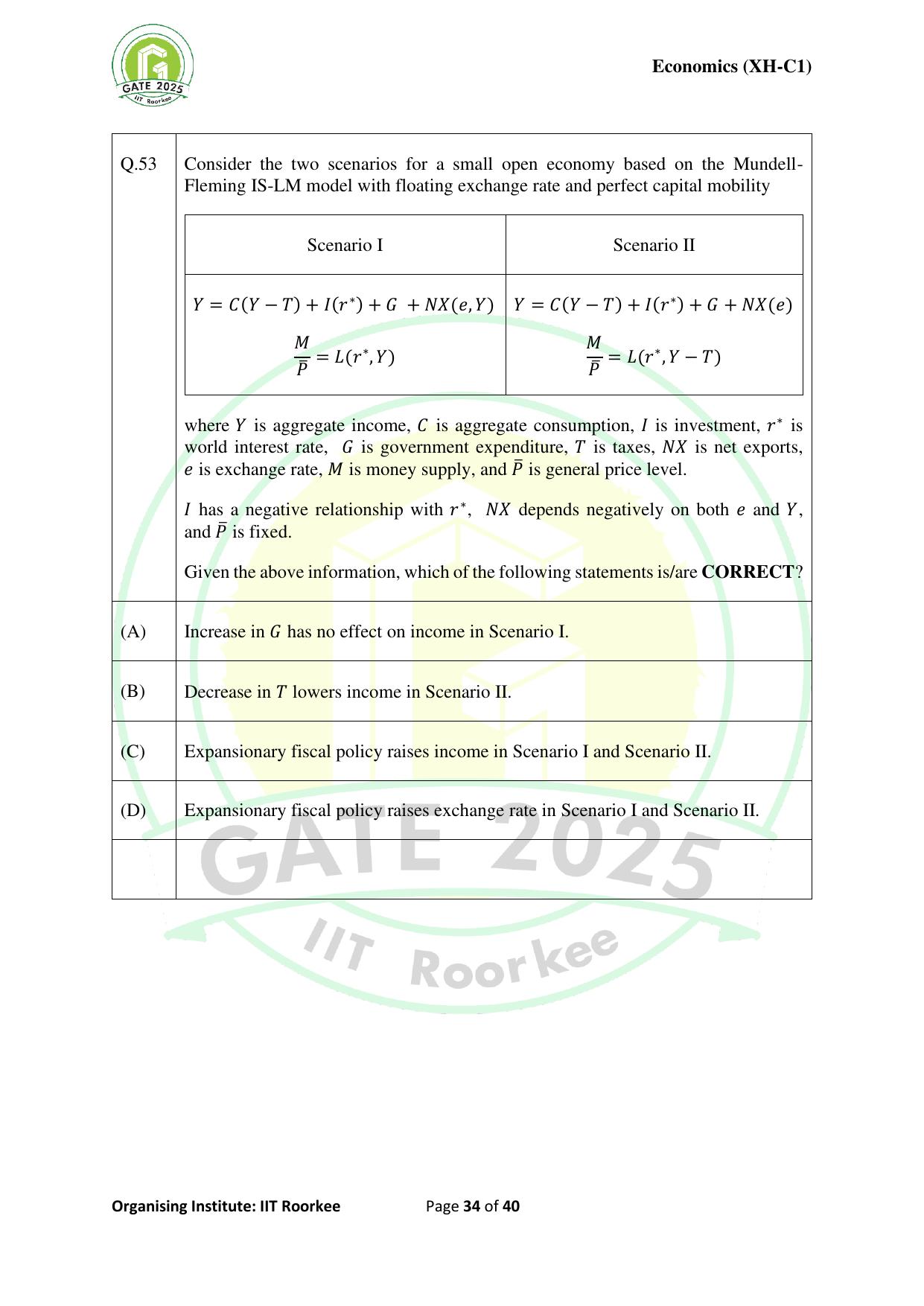 GATE 2025 Humanities & Social Sciences - Economics (XH-C1) Question Paper - Page 34