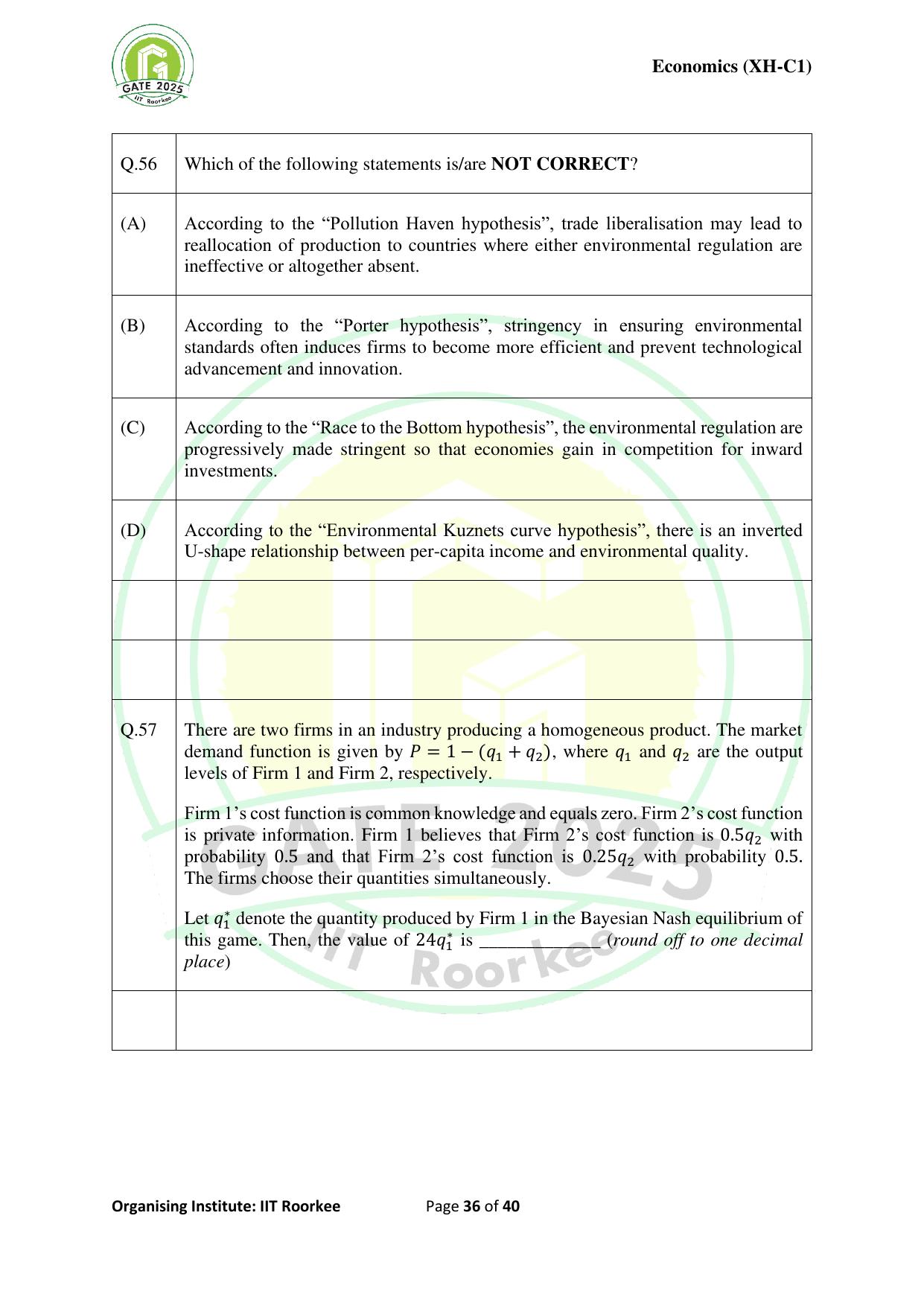 GATE 2025 Humanities & Social Sciences - Economics (XH-C1) Question Paper - Page 36