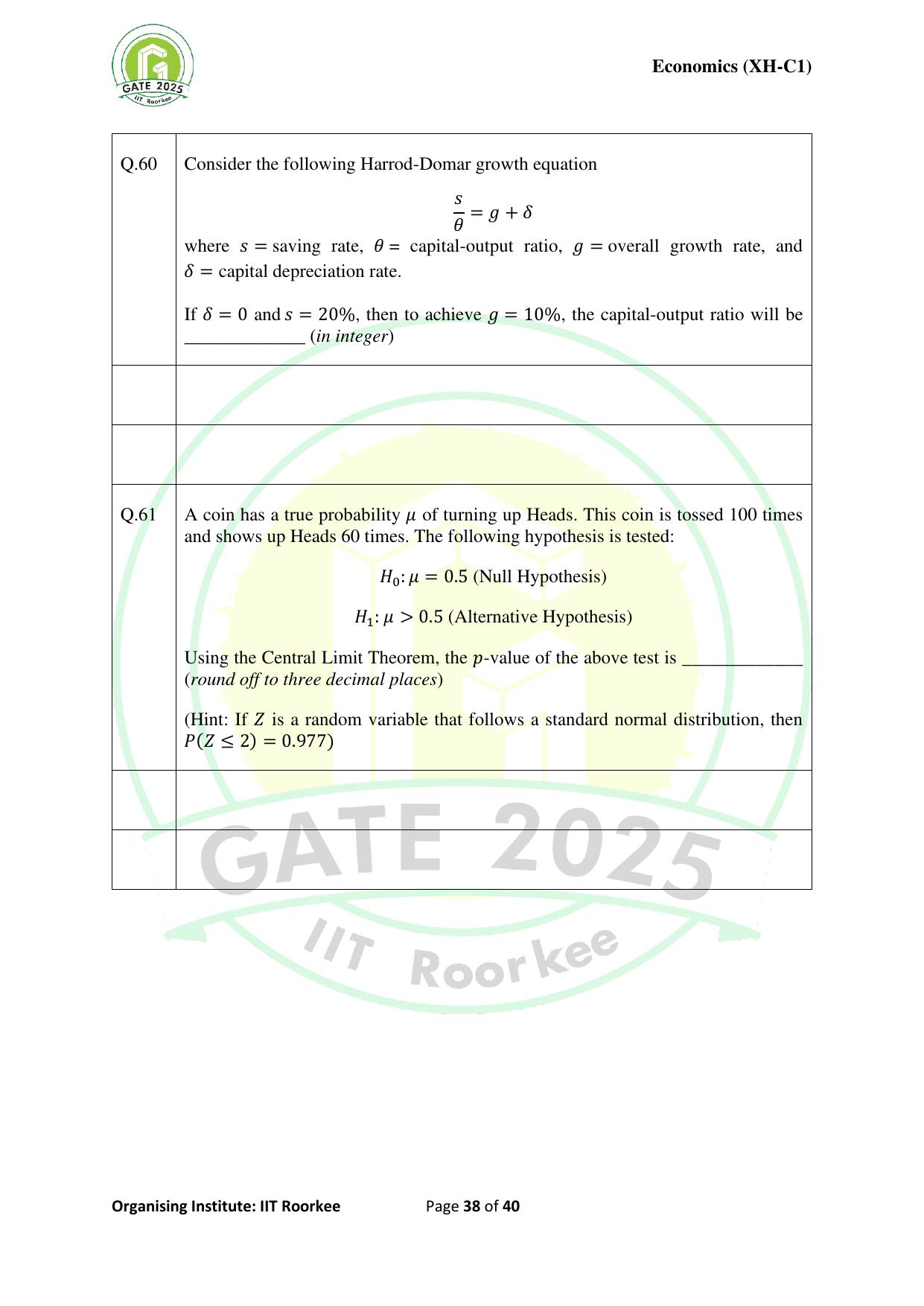 GATE 2025 Humanities & Social Sciences - Economics (XH-C1) Question Paper - Page 38