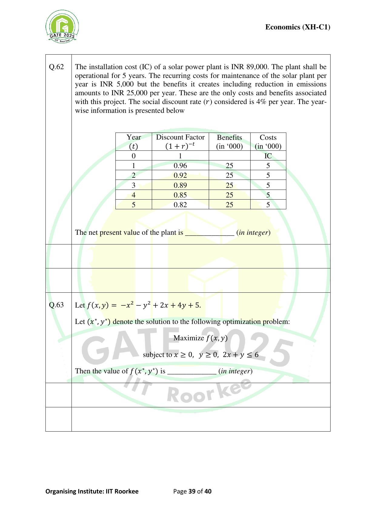 GATE 2025 Humanities & Social Sciences - Economics (XH-C1) Question Paper - Page 39