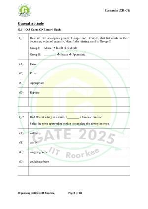GATE 2025 Humanities & Social Sciences - Economics (XH-C1) Question Paper