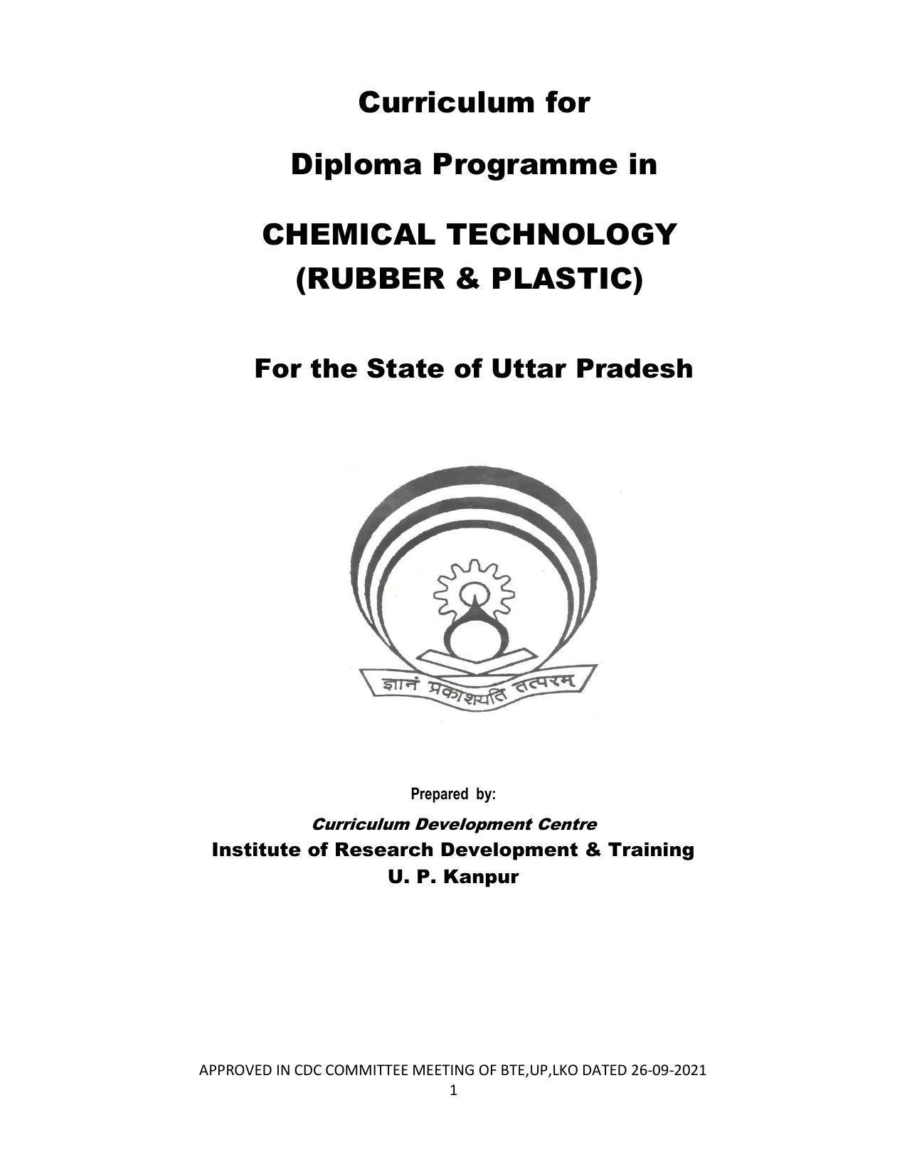 SYLLABUS FOR SEMESTER SYSTEM EFFECTIVE FROM (2021-2022) - CHEMICAL TECHNOLOGY (RUBBER AND PLASTIC) - Page 1