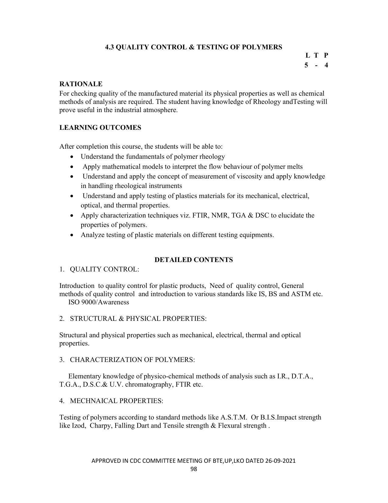 SYLLABUS FOR SEMESTER SYSTEM EFFECTIVE FROM (2021-2022) - CHEMICAL TECHNOLOGY (RUBBER AND PLASTIC) - Page 103