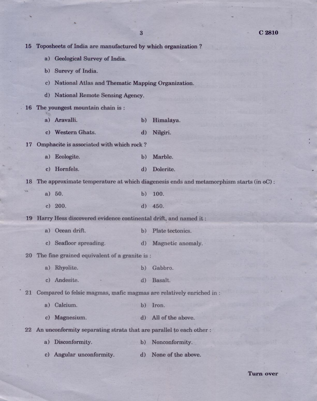 CUCAT 2021 M.Sc. Applied Geology Question Paper - Page 3