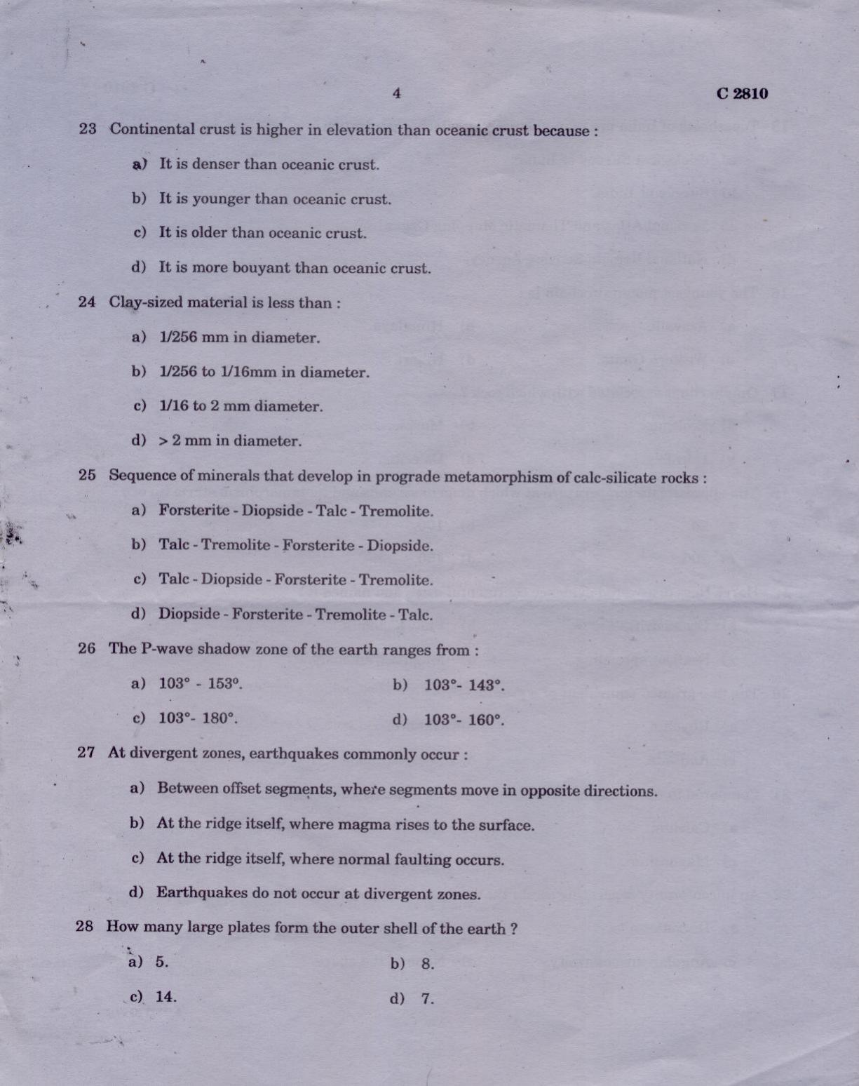 CUCAT 2021 M.Sc. Applied Geology Question Paper - Page 4