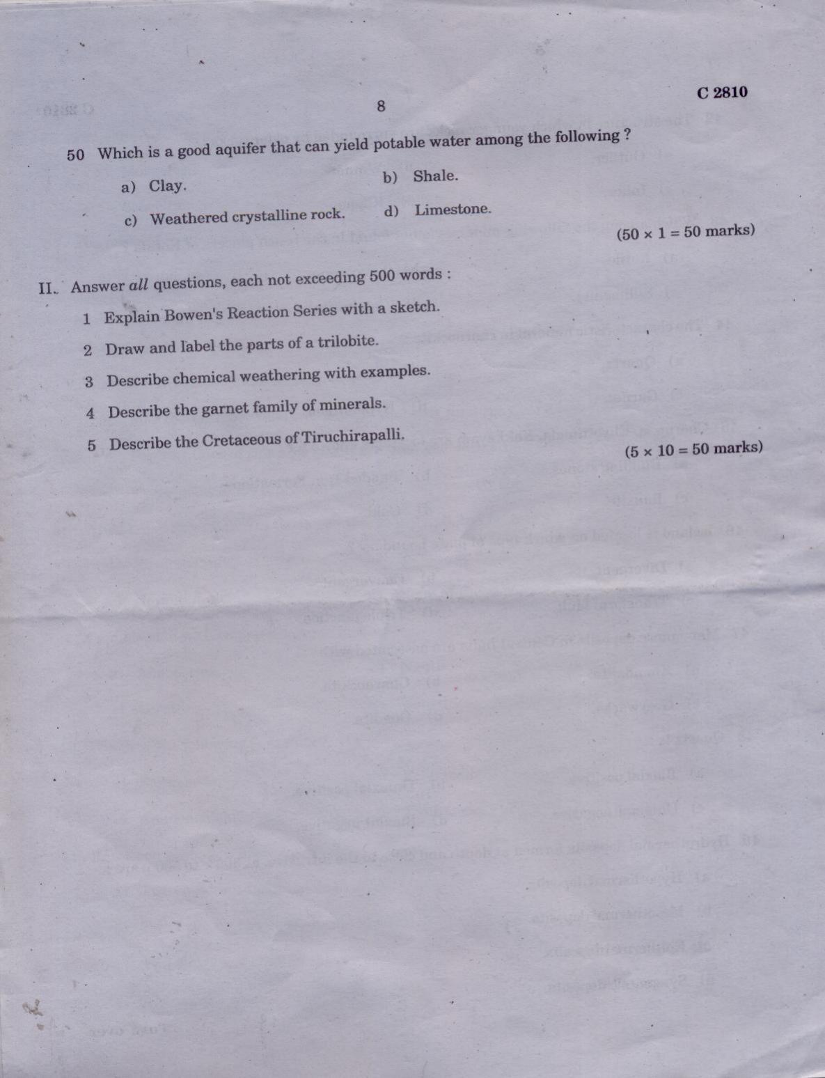 CUCAT 2021 M.Sc. Applied Geology Question Paper - Page 8