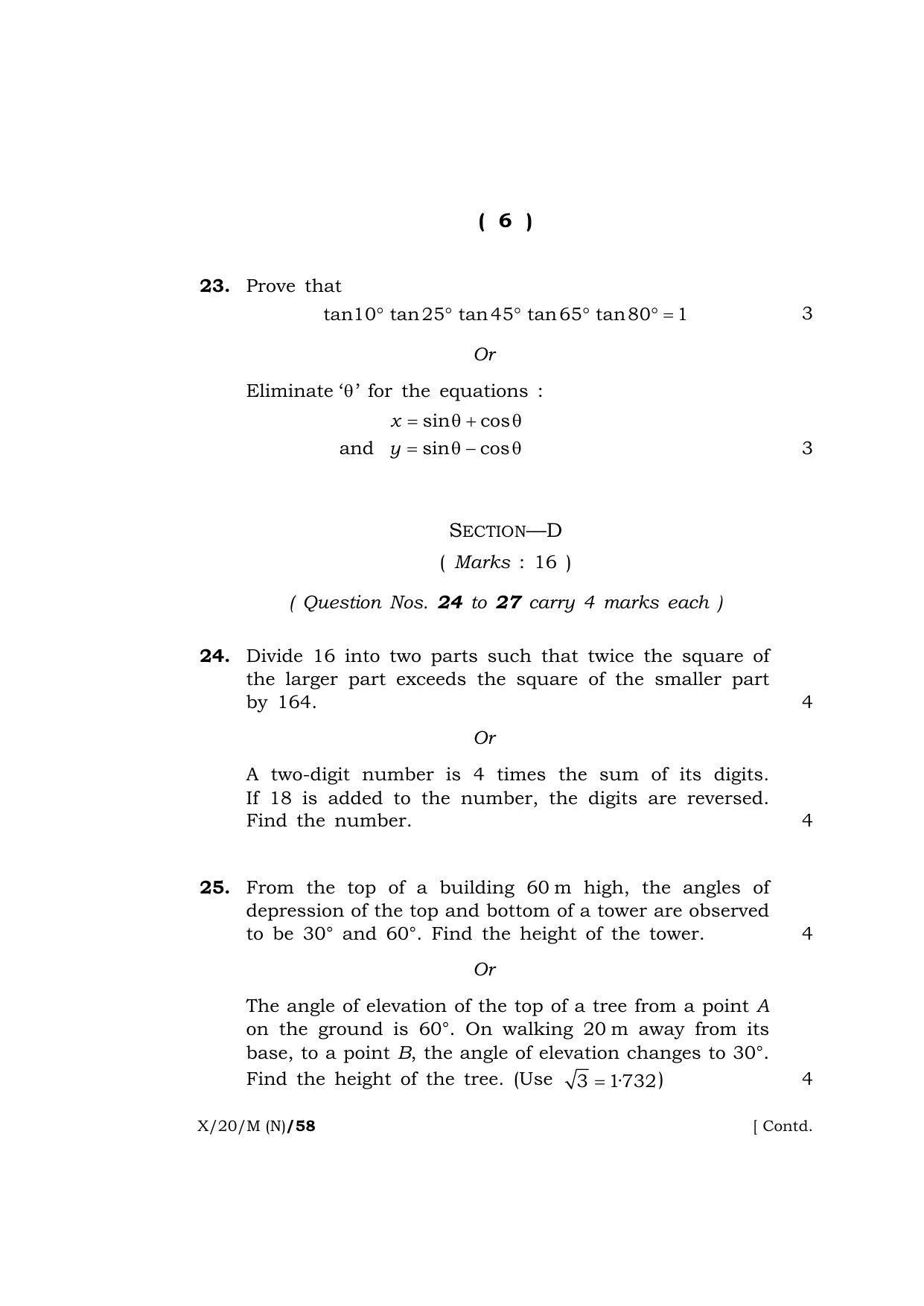 Meghalaya Board (MBOSE) Class 10 MATHEMATICS ( New Course ) 2020 Question Paper - Page 6