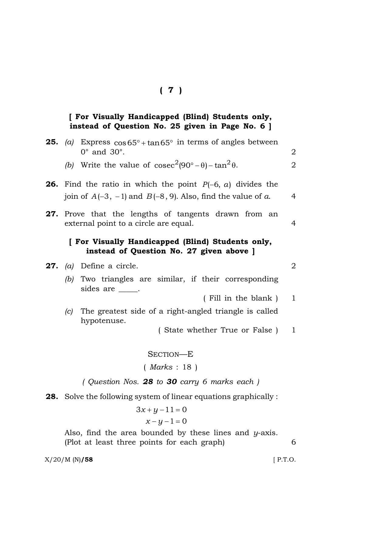 Meghalaya Board (MBOSE) Class 10 MATHEMATICS ( New Course ) 2020 Question Paper - Page 7