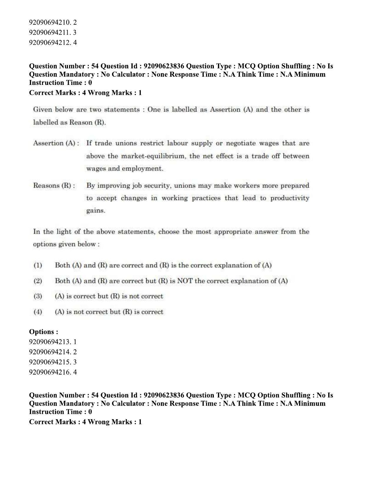 CUET PG 2023: HUQP06 – Dev. and Labour studies Eng - Shift 2 (24-06-2023) Question Paper  - Page 57