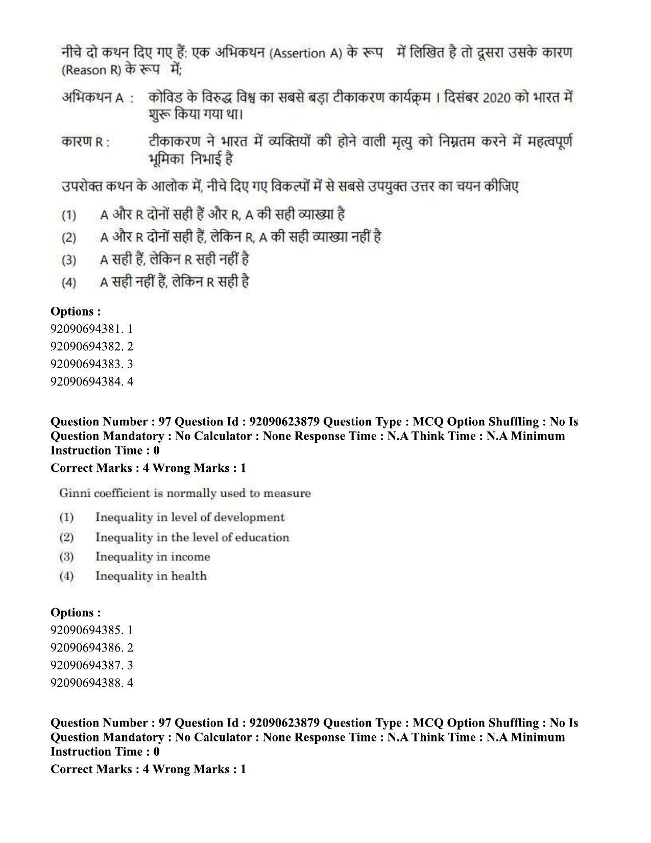 CUET PG 2023: HUQP06 – Dev. and Labour studies Eng - Shift 2 (24-06-2023) Question Paper  - Page 101