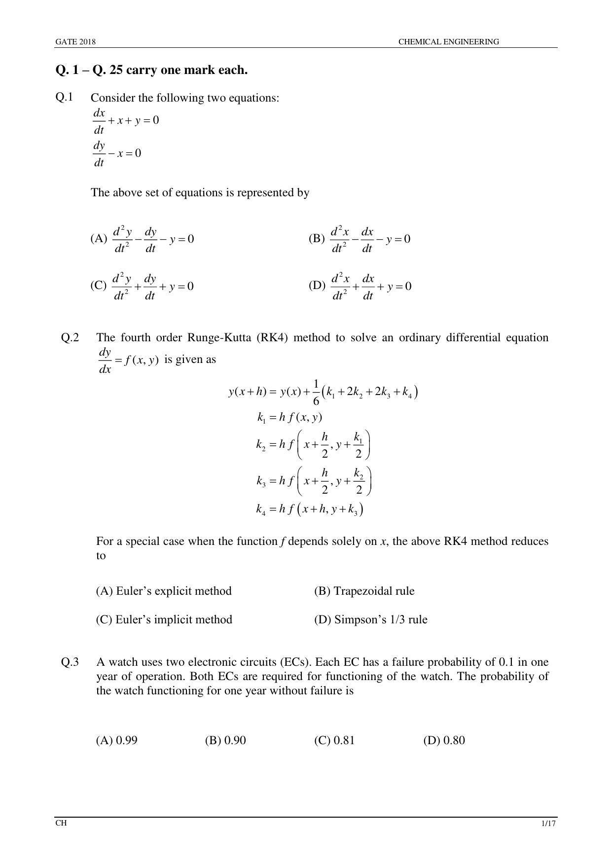 GATE 2018 Chemical Engineering (CH) Question Paper with Answer Key - Page 3