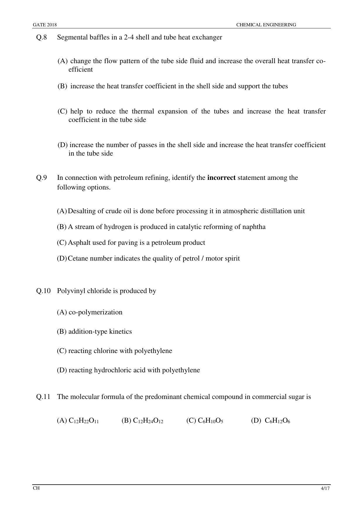 GATE 2018 Chemical Engineering (CH) Question Paper with Answer Key - Page 6