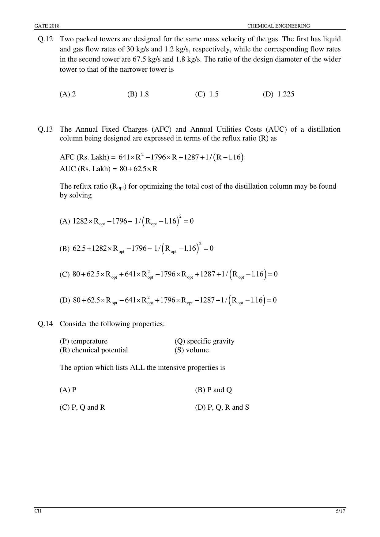 GATE 2018 Chemical Engineering (CH) Question Paper with Answer Key - Page 7