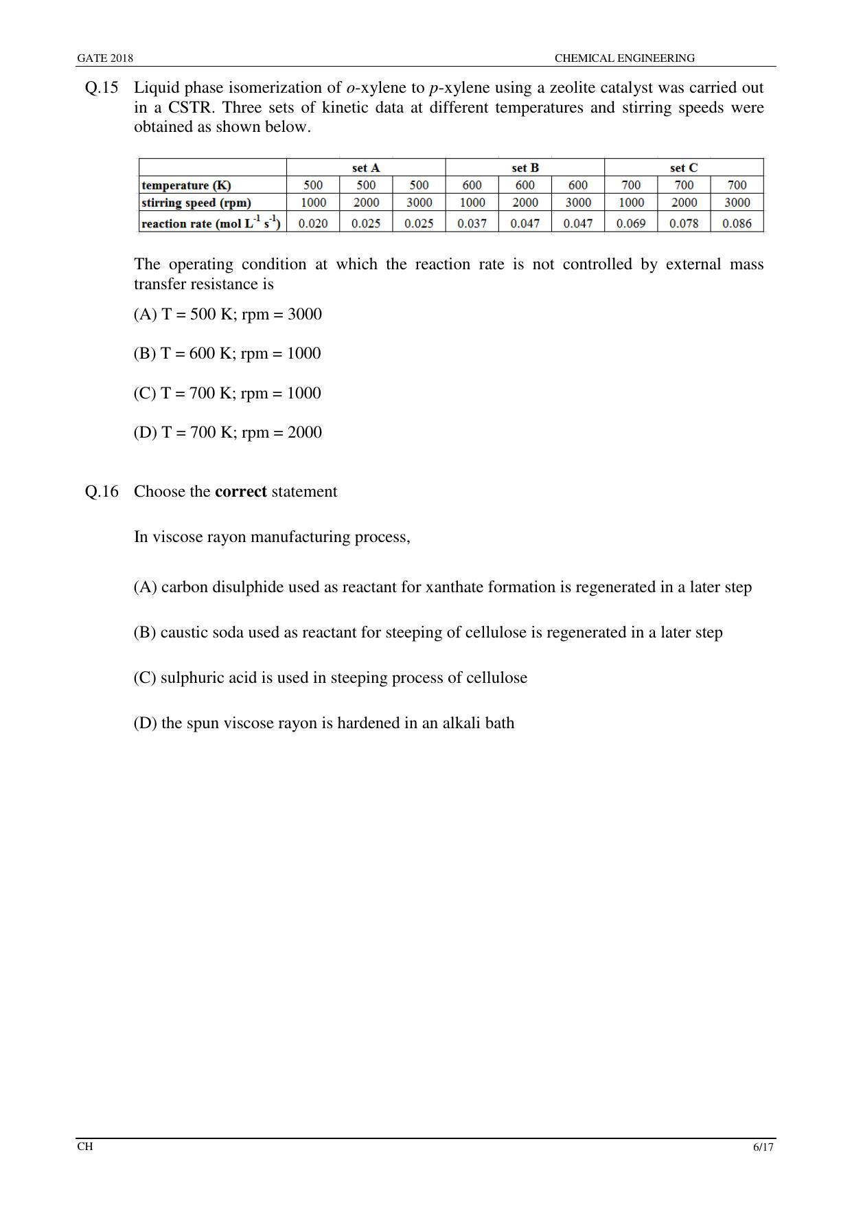 GATE 2018 Chemical Engineering (CH) Question Paper with Answer Key - Page 8