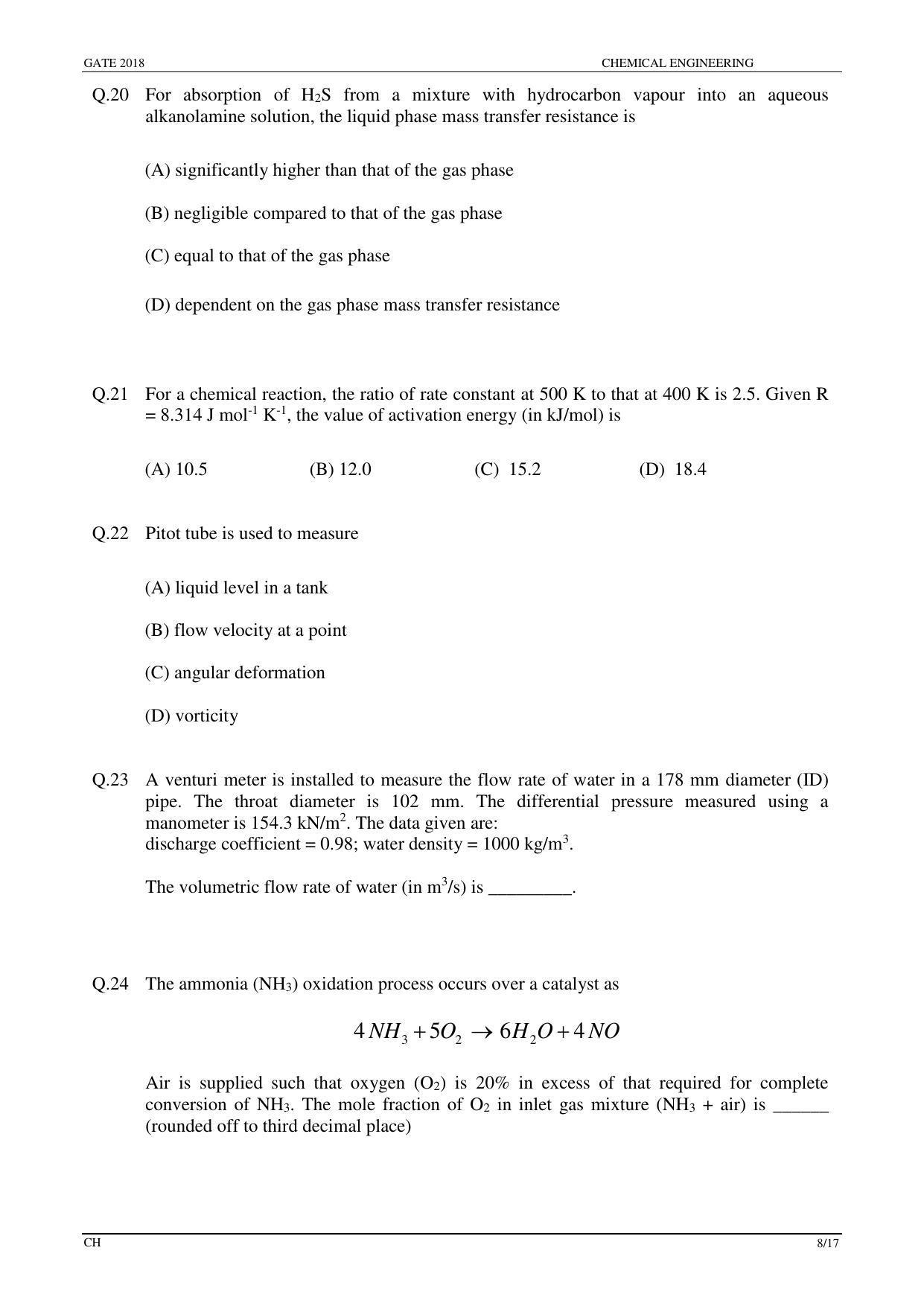 GATE 2018 Chemical Engineering (CH) Question Paper with Answer Key - Page 10