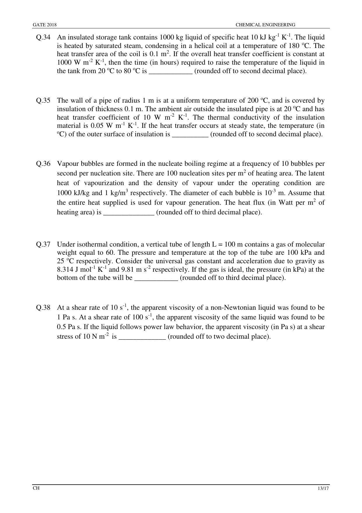GATE 2018 Chemical Engineering (CH) Question Paper with Answer Key - Page 15