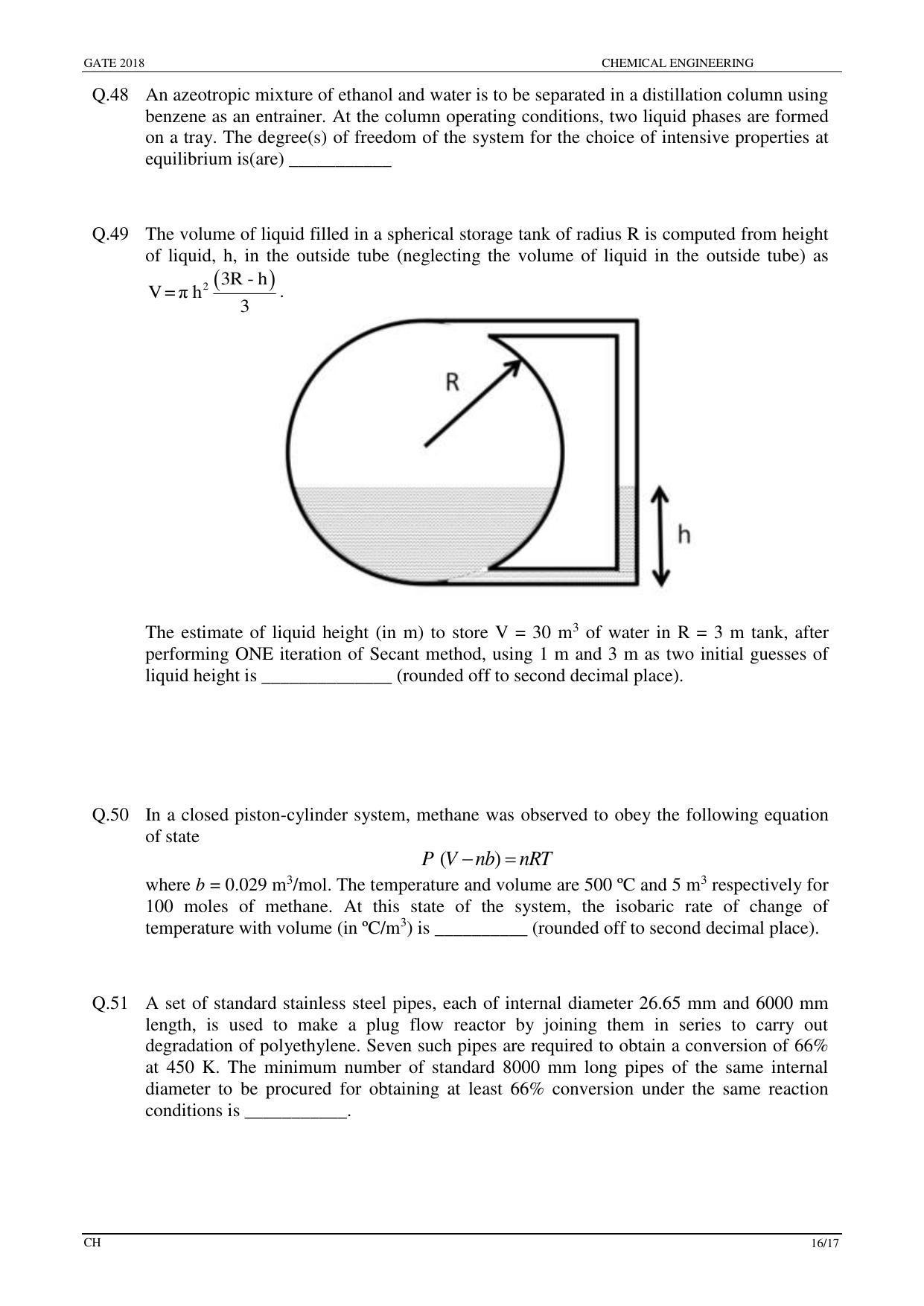 GATE 2018 Chemical Engineering (CH) Question Paper with Answer Key - Page 18