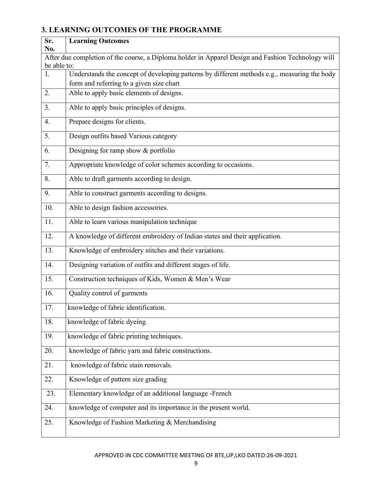 SYLLABUS FOR SEMESTER SYSTEM EFFECTIVE FROM (2021-2022) - APPAREL DESIGN AND FASHION TECHNOLOGY - Page 9