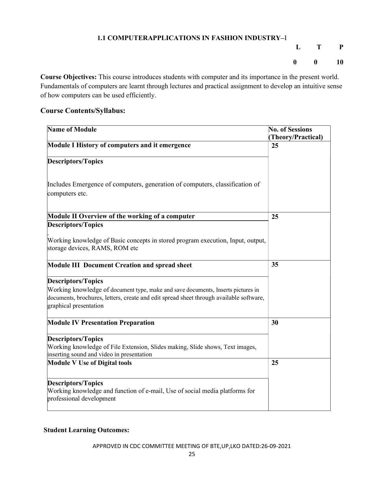 SYLLABUS FOR SEMESTER SYSTEM EFFECTIVE FROM (2021-2022) - APPAREL DESIGN AND FASHION TECHNOLOGY - Page 25