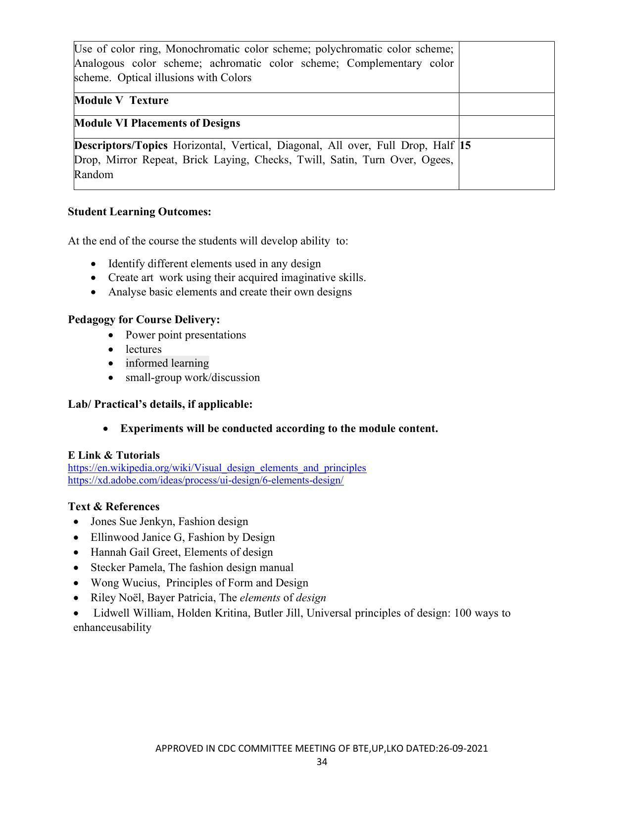 SYLLABUS FOR SEMESTER SYSTEM EFFECTIVE FROM (2021-2022) - APPAREL DESIGN AND FASHION TECHNOLOGY - Page 34