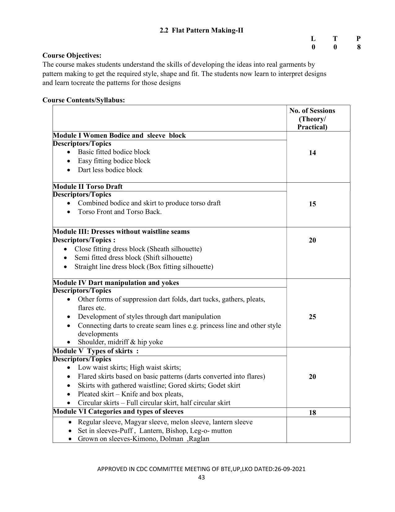 SYLLABUS FOR SEMESTER SYSTEM EFFECTIVE FROM (2021-2022) - APPAREL DESIGN AND FASHION TECHNOLOGY - Page 43