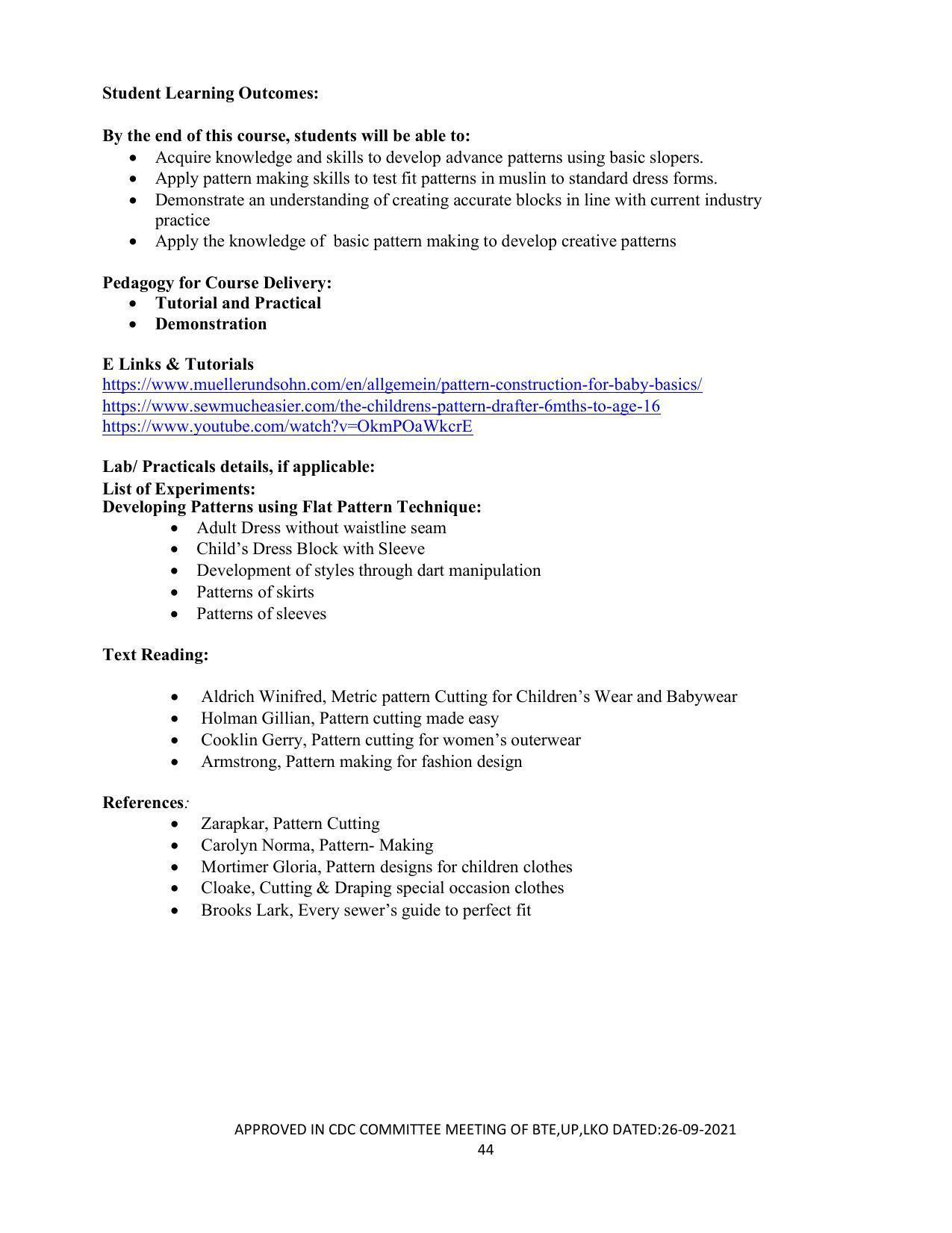 SYLLABUS FOR SEMESTER SYSTEM EFFECTIVE FROM (2021-2022) - APPAREL DESIGN AND FASHION TECHNOLOGY - Page 44