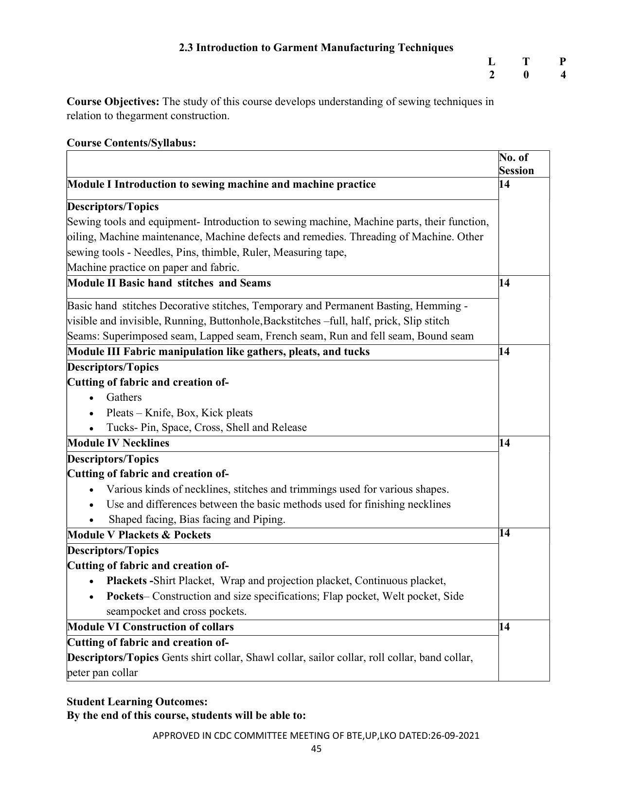 SYLLABUS FOR SEMESTER SYSTEM EFFECTIVE FROM (2021-2022) - APPAREL DESIGN AND FASHION TECHNOLOGY - Page 45