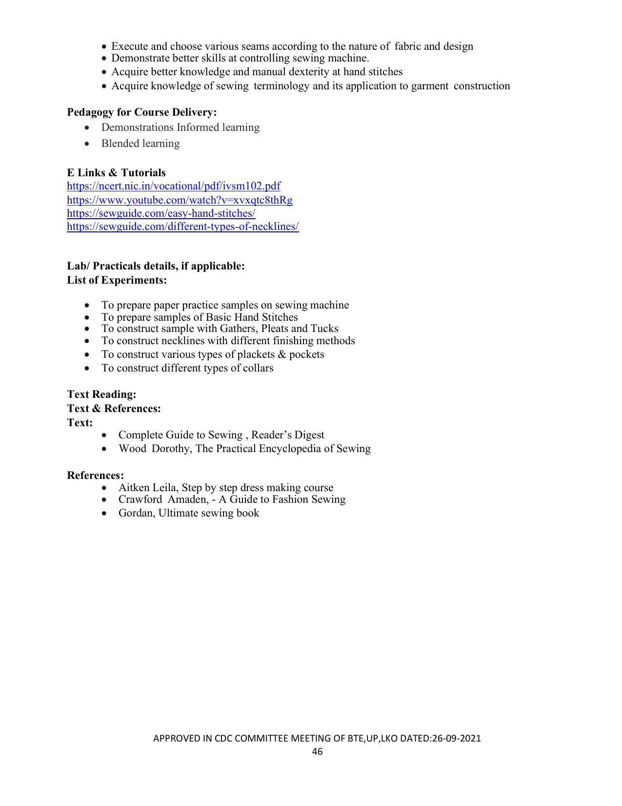 SYLLABUS FOR SEMESTER SYSTEM EFFECTIVE FROM (2021-2022) - APPAREL DESIGN AND FASHION TECHNOLOGY - Page 46