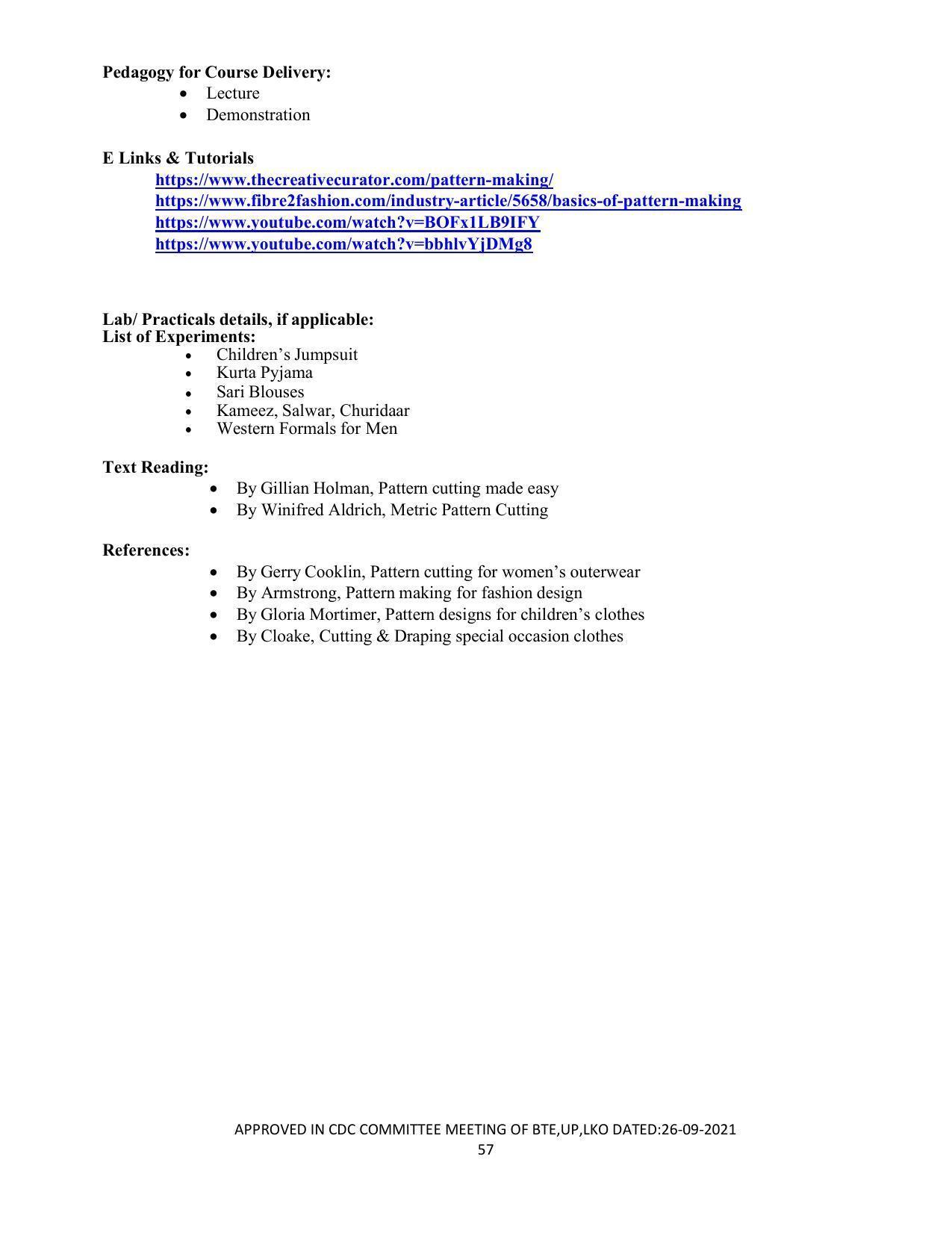 SYLLABUS FOR SEMESTER SYSTEM EFFECTIVE FROM (2021-2022) - APPAREL DESIGN AND FASHION TECHNOLOGY - Page 57