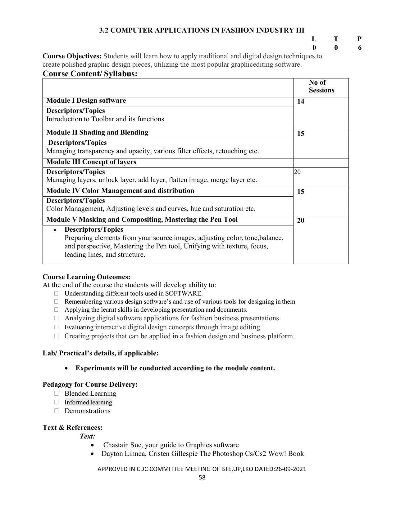 SYLLABUS FOR SEMESTER SYSTEM EFFECTIVE FROM (2021-2022) - APPAREL DESIGN AND FASHION TECHNOLOGY - Page 58