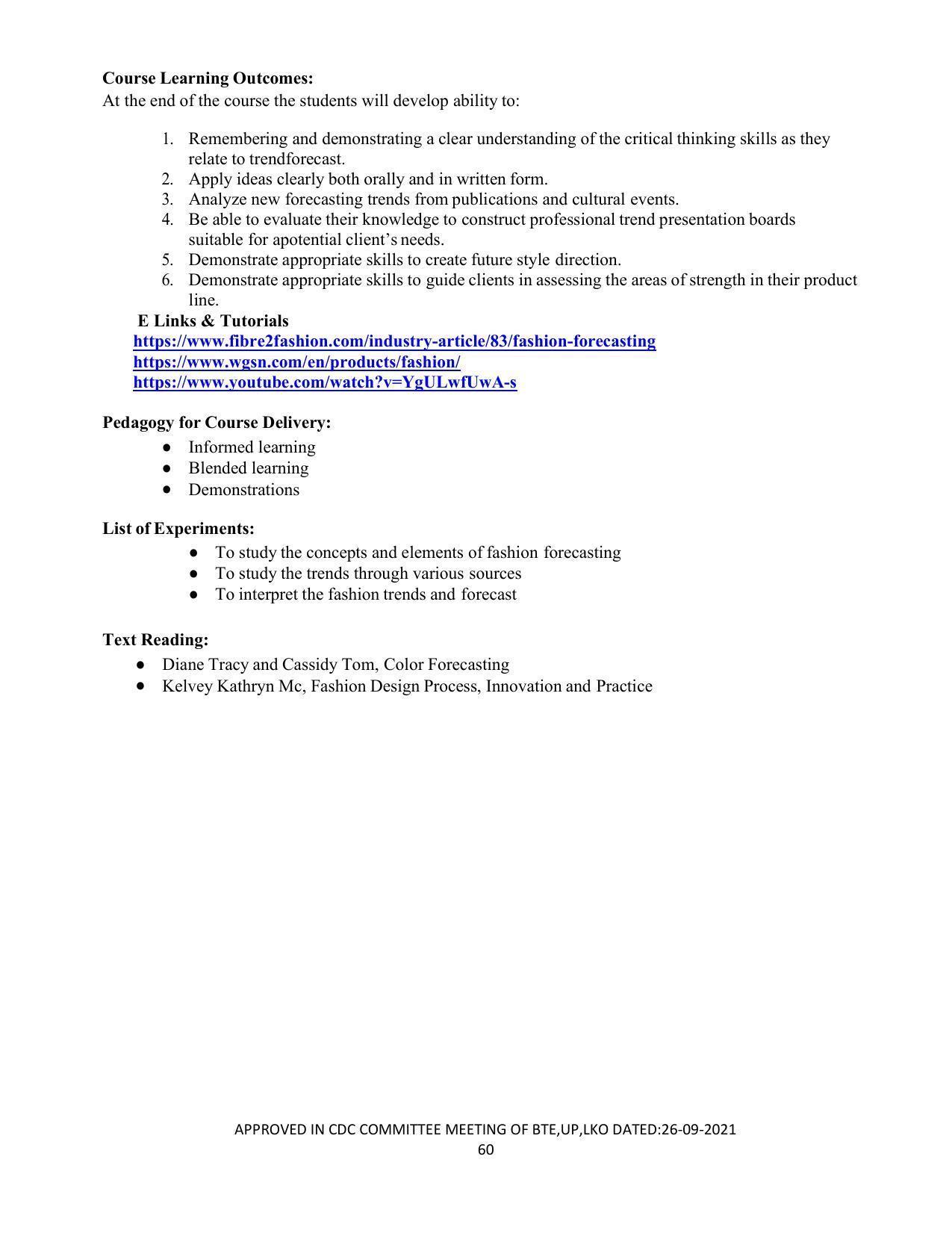 SYLLABUS FOR SEMESTER SYSTEM EFFECTIVE FROM (2021-2022) - APPAREL DESIGN AND FASHION TECHNOLOGY - Page 60