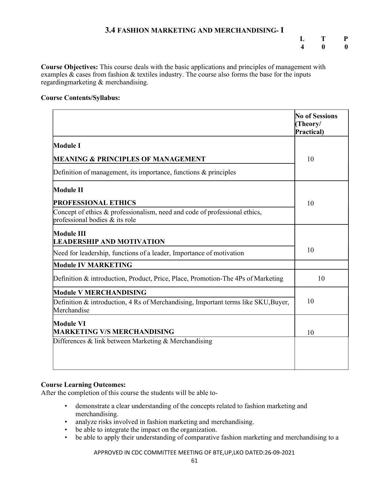 SYLLABUS FOR SEMESTER SYSTEM EFFECTIVE FROM (2021-2022) - APPAREL DESIGN AND FASHION TECHNOLOGY - Page 61