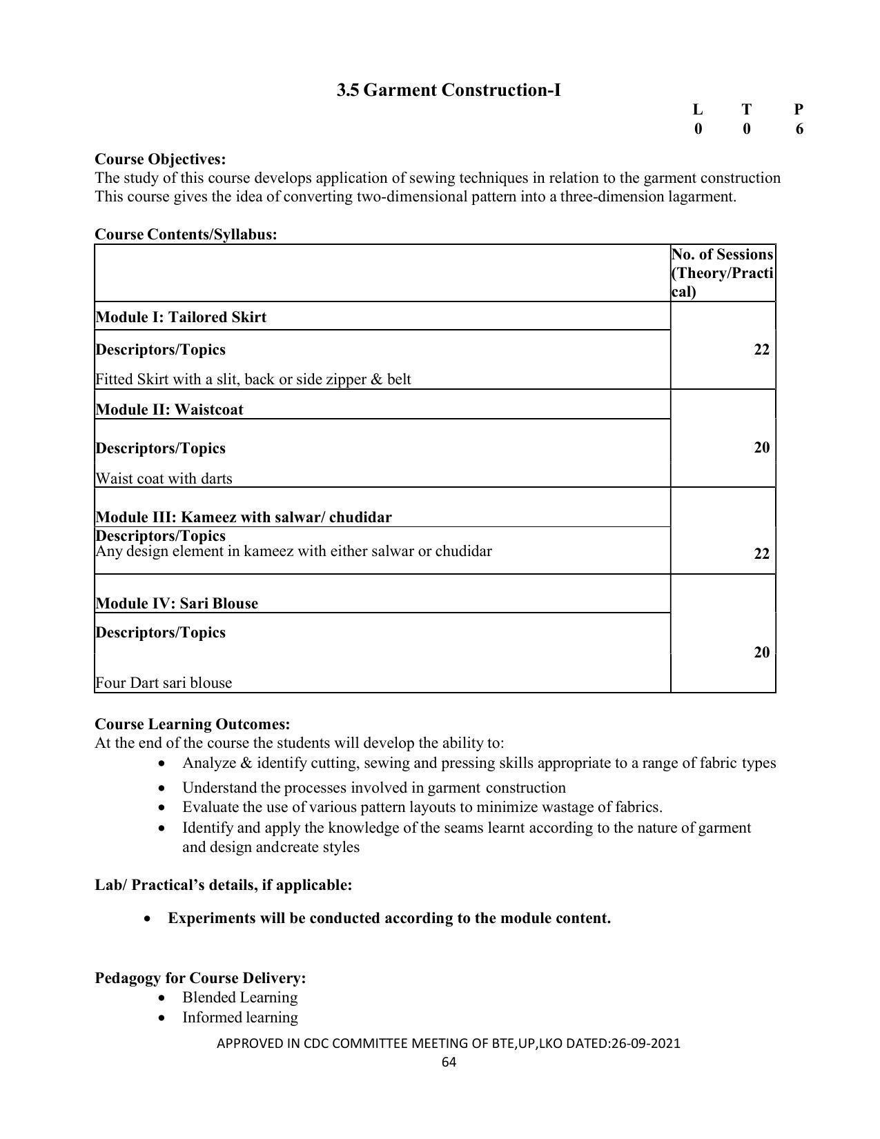 SYLLABUS FOR SEMESTER SYSTEM EFFECTIVE FROM (2021-2022) - APPAREL DESIGN AND FASHION TECHNOLOGY - Page 64
