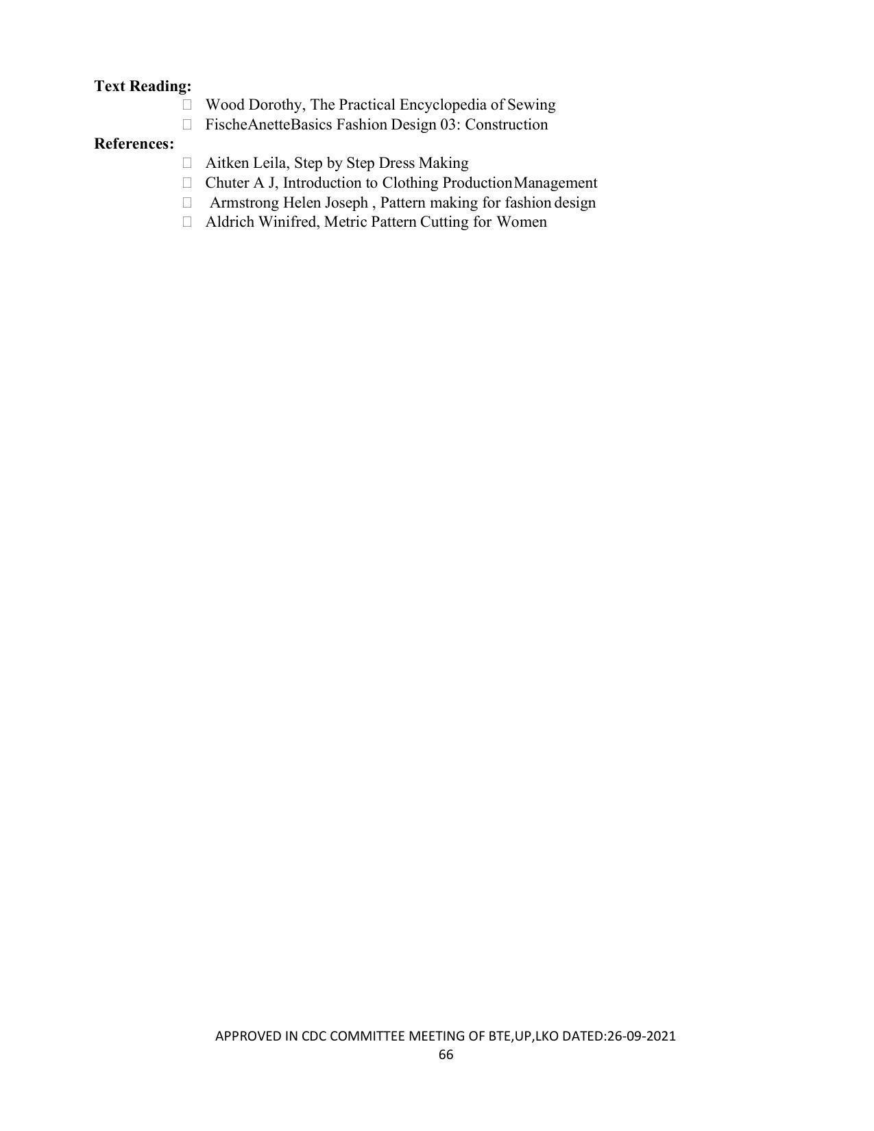 SYLLABUS FOR SEMESTER SYSTEM EFFECTIVE FROM (2021-2022) - APPAREL DESIGN AND FASHION TECHNOLOGY - Page 66