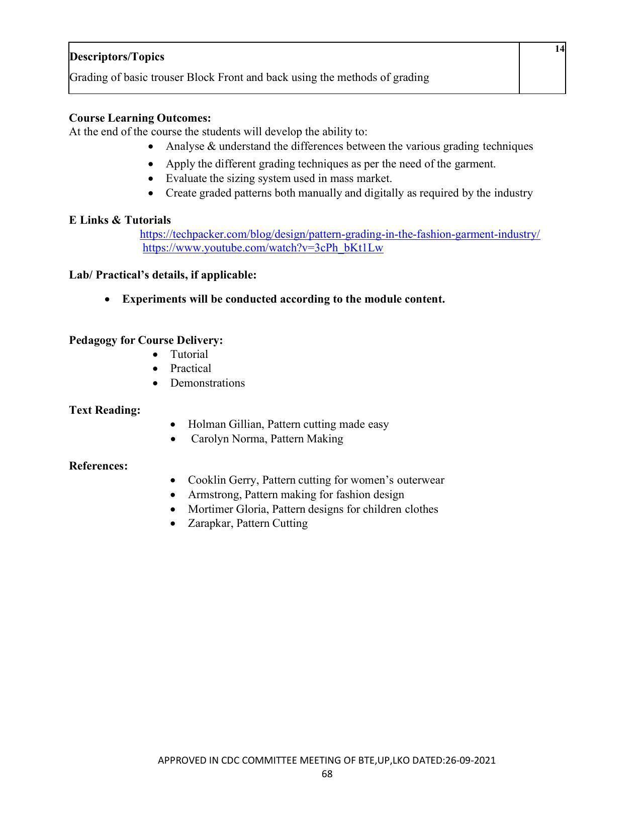 SYLLABUS FOR SEMESTER SYSTEM EFFECTIVE FROM (2021-2022) - APPAREL DESIGN AND FASHION TECHNOLOGY - Page 68
