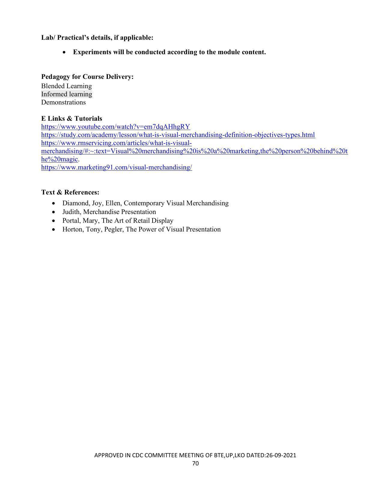 SYLLABUS FOR SEMESTER SYSTEM EFFECTIVE FROM (2021-2022) - APPAREL DESIGN AND FASHION TECHNOLOGY - Page 70