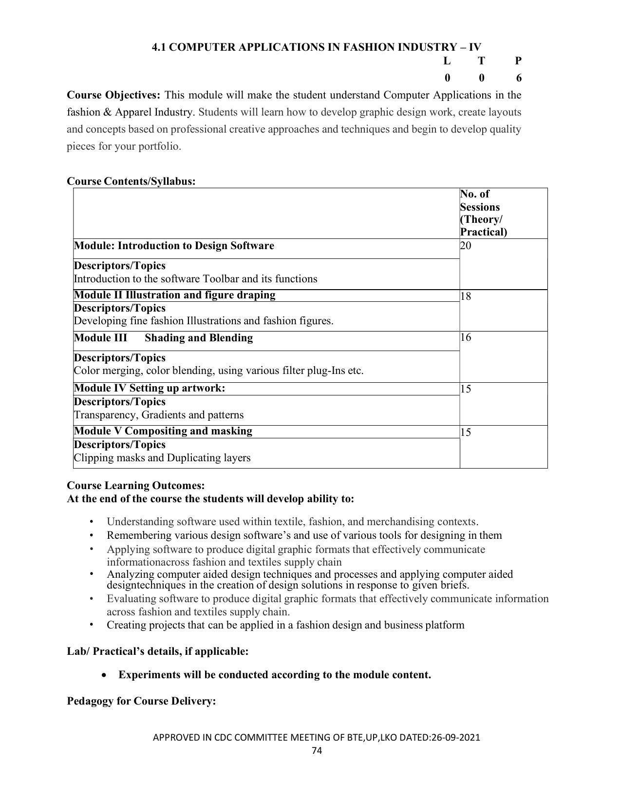 SYLLABUS FOR SEMESTER SYSTEM EFFECTIVE FROM (2021-2022) - APPAREL DESIGN AND FASHION TECHNOLOGY - Page 74