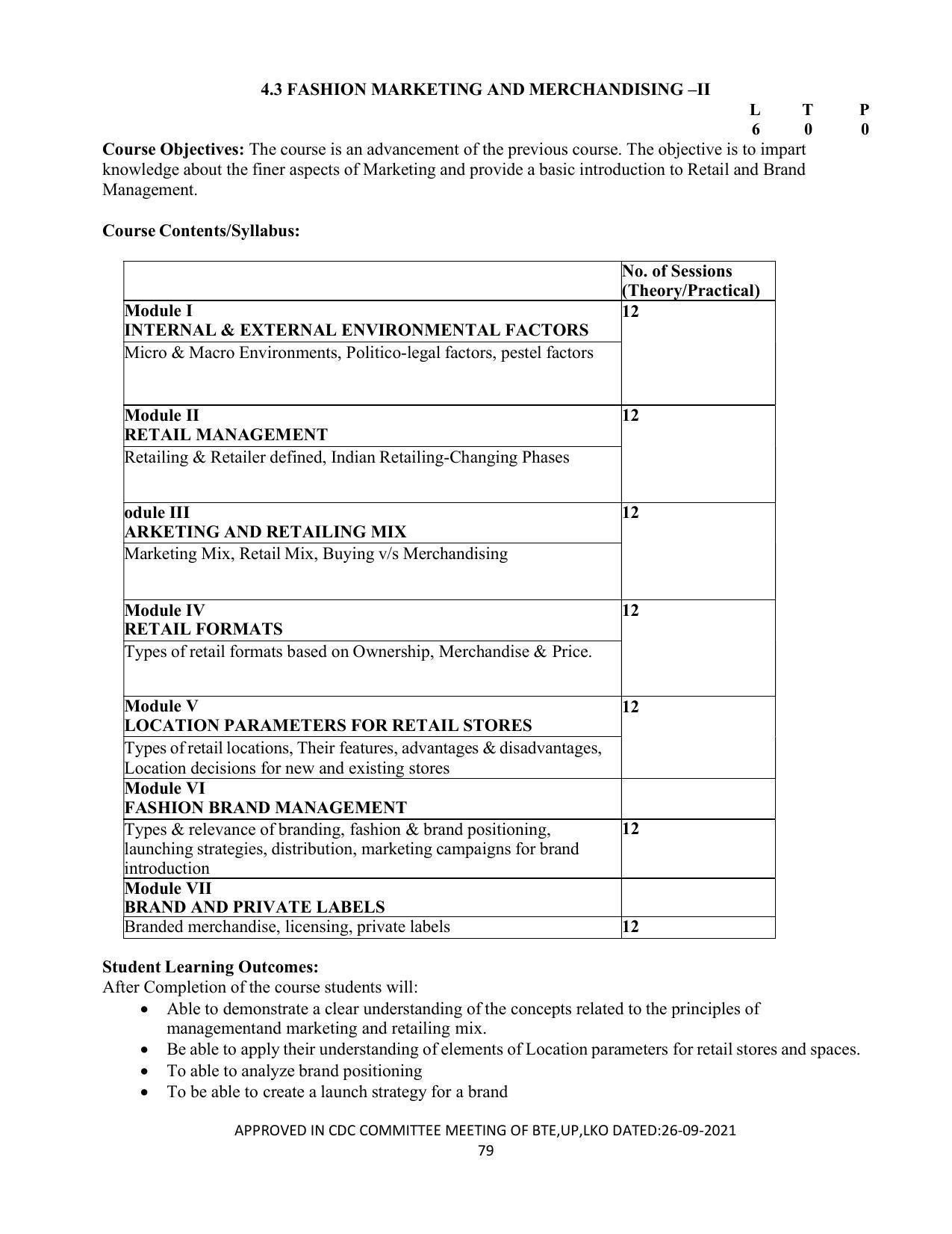 SYLLABUS FOR SEMESTER SYSTEM EFFECTIVE FROM (2021-2022) - APPAREL DESIGN AND FASHION TECHNOLOGY - Page 79