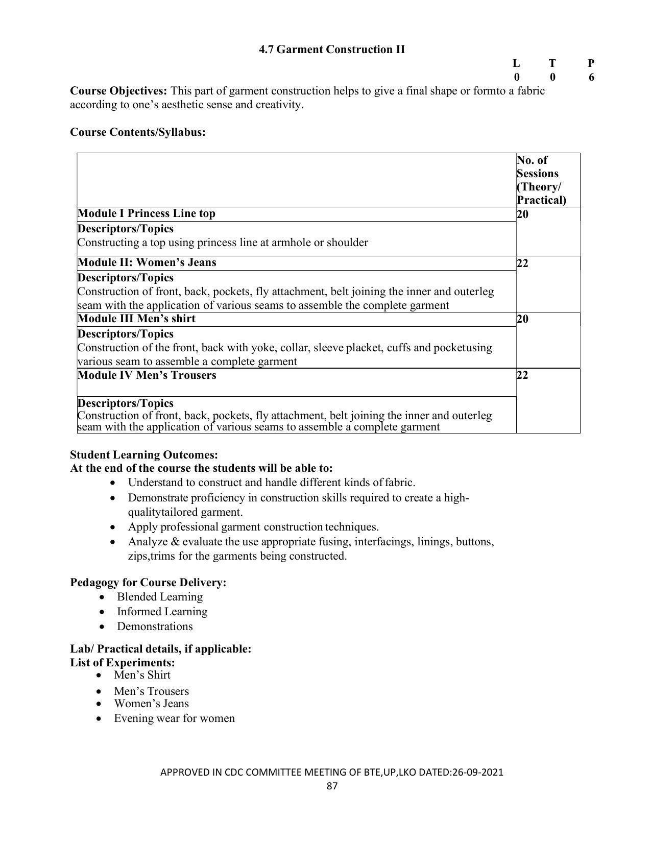 SYLLABUS FOR SEMESTER SYSTEM EFFECTIVE FROM (2021-2022) - APPAREL DESIGN AND FASHION TECHNOLOGY - Page 87