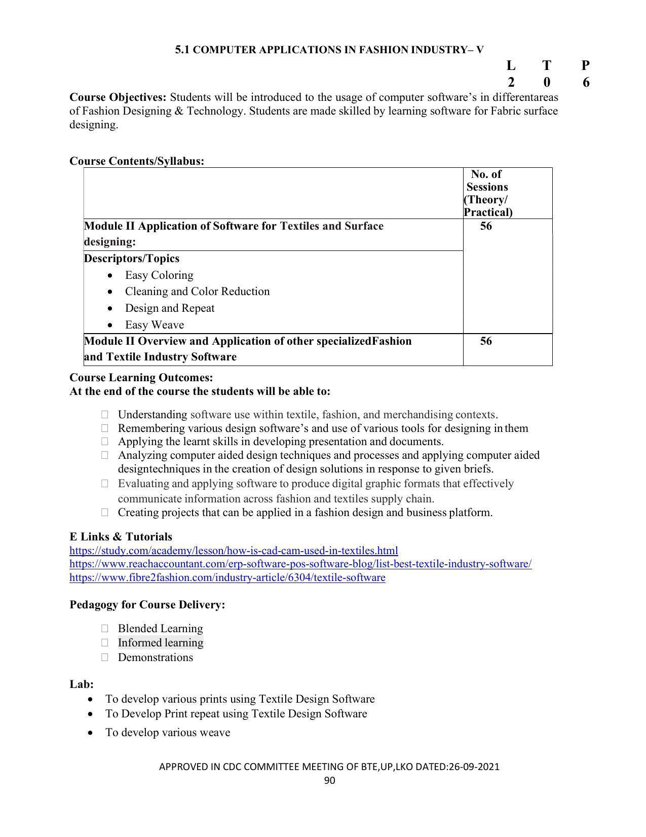 SYLLABUS FOR SEMESTER SYSTEM EFFECTIVE FROM (2021-2022) - APPAREL DESIGN AND FASHION TECHNOLOGY - Page 90