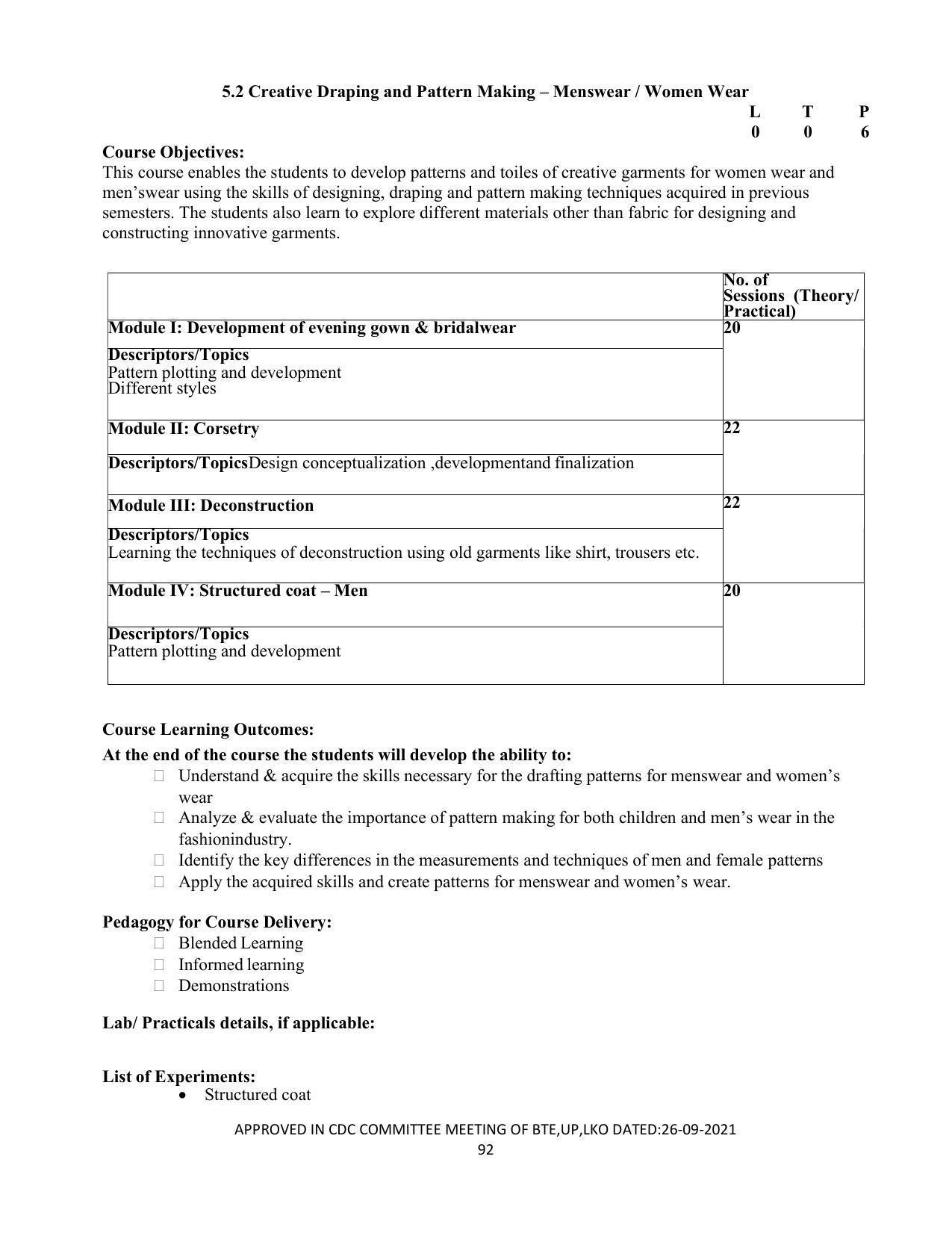 SYLLABUS FOR SEMESTER SYSTEM EFFECTIVE FROM (2021-2022) - APPAREL DESIGN AND FASHION TECHNOLOGY - Page 92