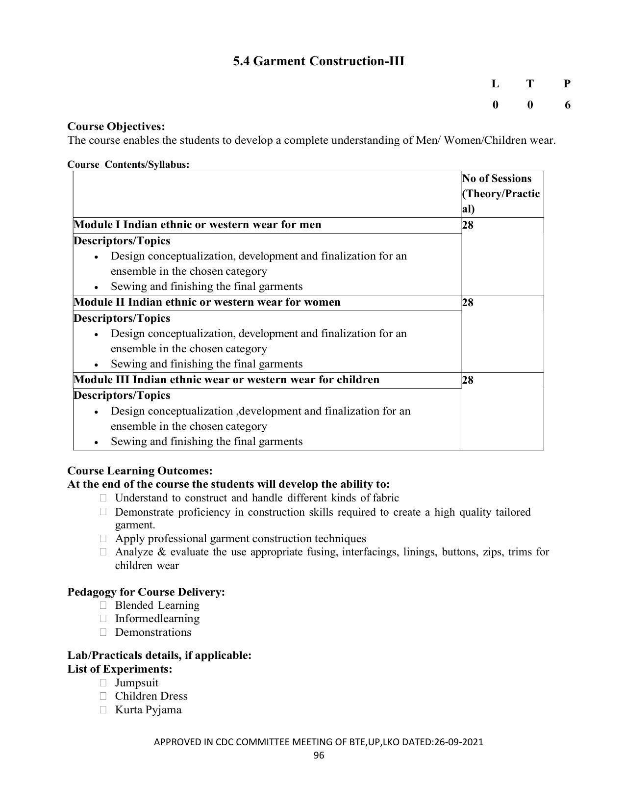 SYLLABUS FOR SEMESTER SYSTEM EFFECTIVE FROM (2021-2022) - APPAREL DESIGN AND FASHION TECHNOLOGY - Page 96