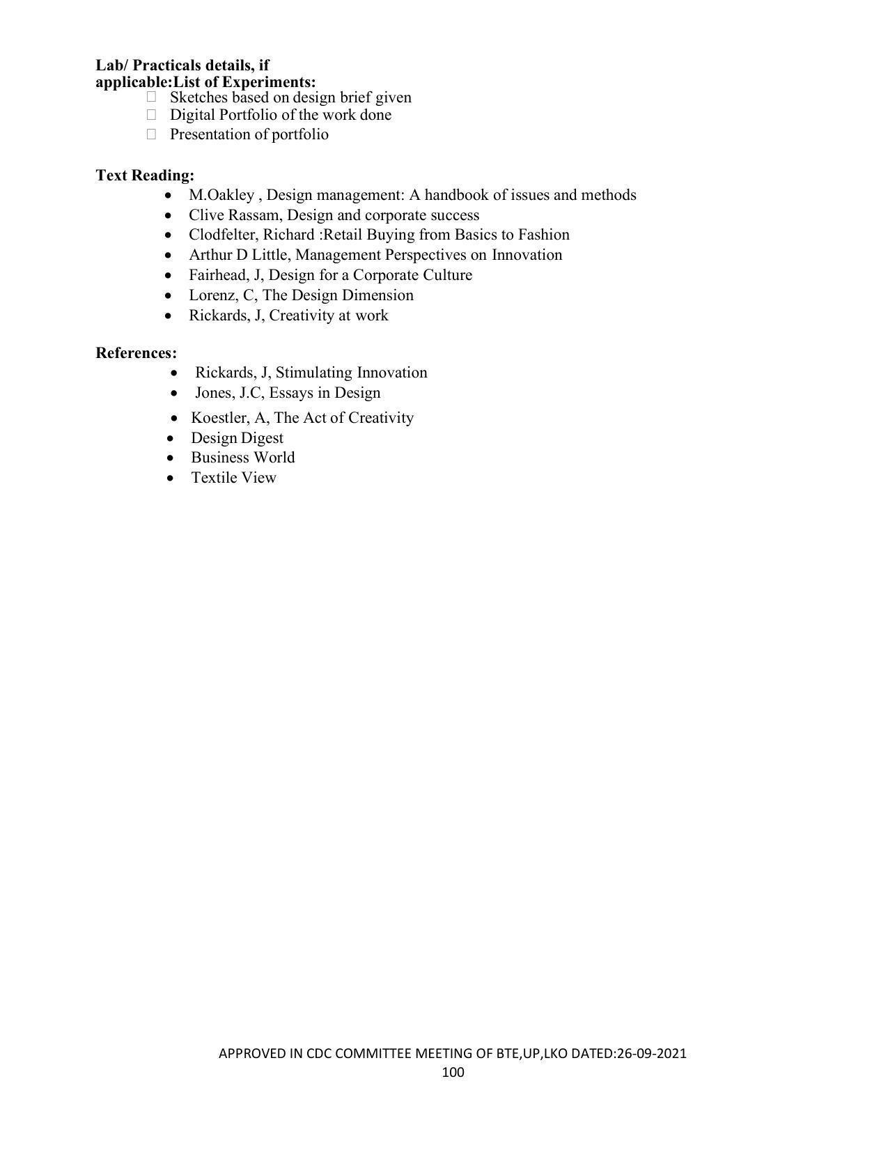 SYLLABUS FOR SEMESTER SYSTEM EFFECTIVE FROM (2021-2022) - APPAREL DESIGN AND FASHION TECHNOLOGY - Page 100
