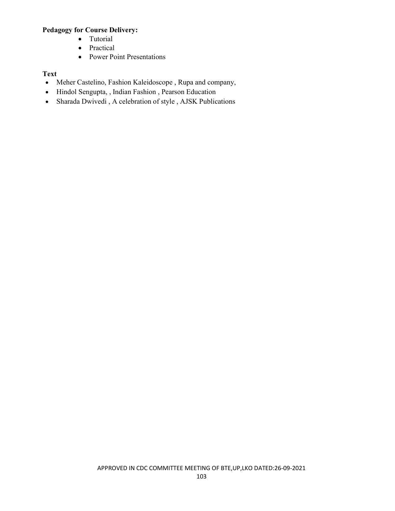 SYLLABUS FOR SEMESTER SYSTEM EFFECTIVE FROM (2021-2022) - APPAREL DESIGN AND FASHION TECHNOLOGY - Page 103