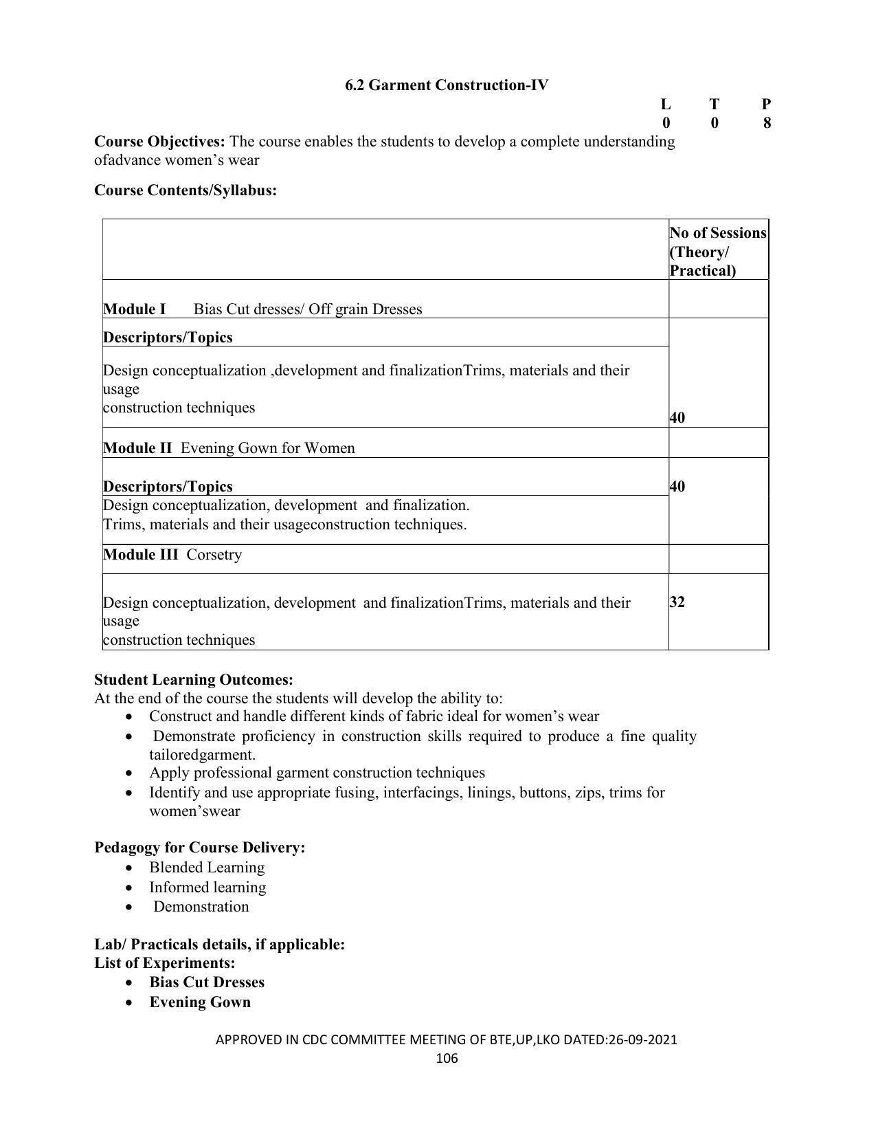 SYLLABUS FOR SEMESTER SYSTEM EFFECTIVE FROM (2021-2022) - APPAREL DESIGN AND FASHION TECHNOLOGY - Page 106