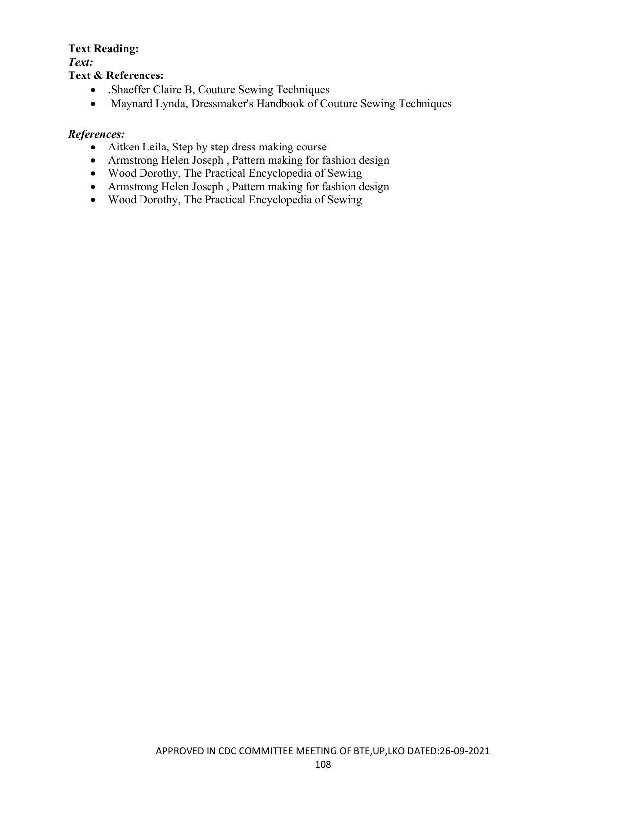 SYLLABUS FOR SEMESTER SYSTEM EFFECTIVE FROM (2021-2022) - APPAREL DESIGN AND FASHION TECHNOLOGY - Page 108